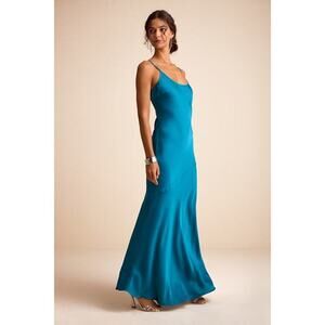Lulus Riyona Aqua Blue Satin Seamed Sleeveless Maxi Dress - Size S